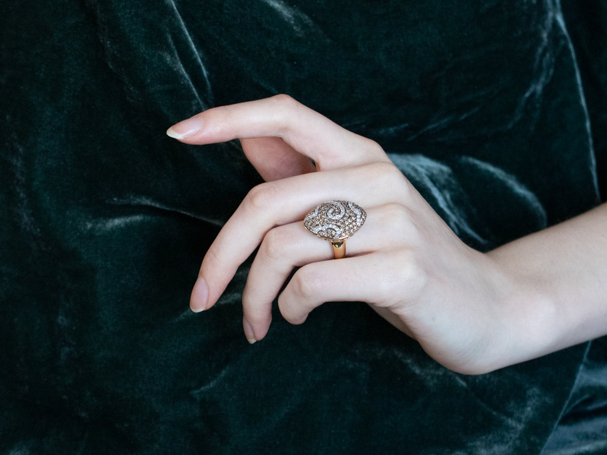 Brown and White Diamond Cluster Ring