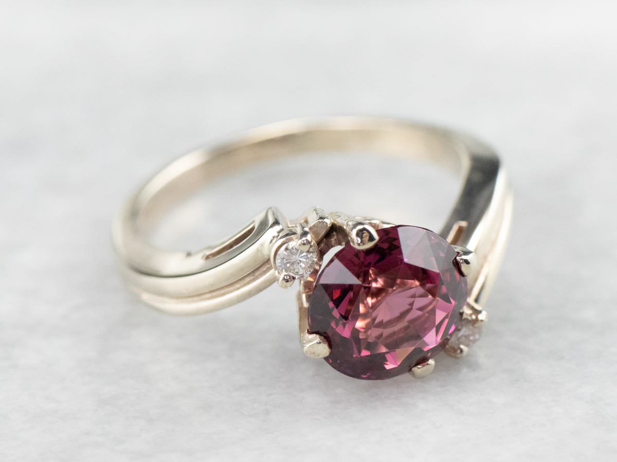 Rhodolite Garnet Diamond White Gold Ring