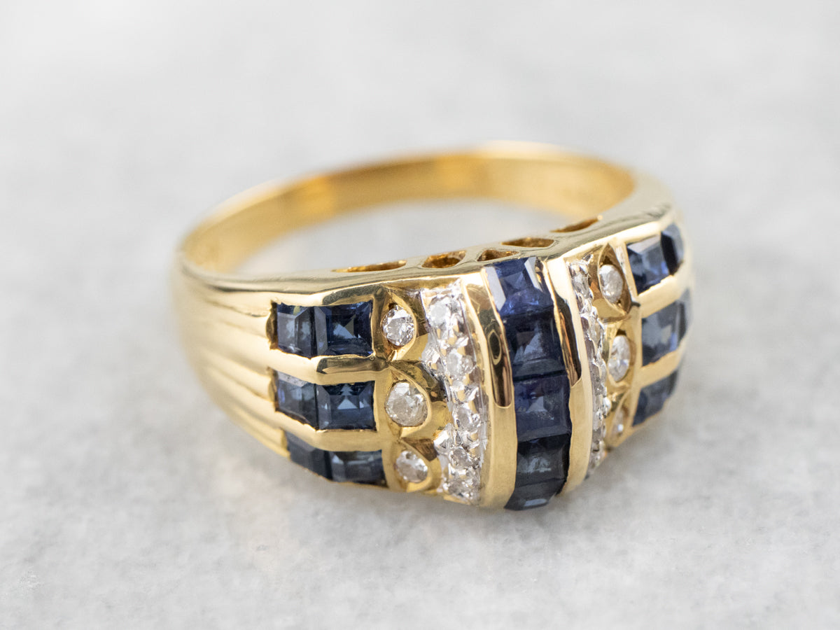 Sapphire Diamond Gold Statement Band