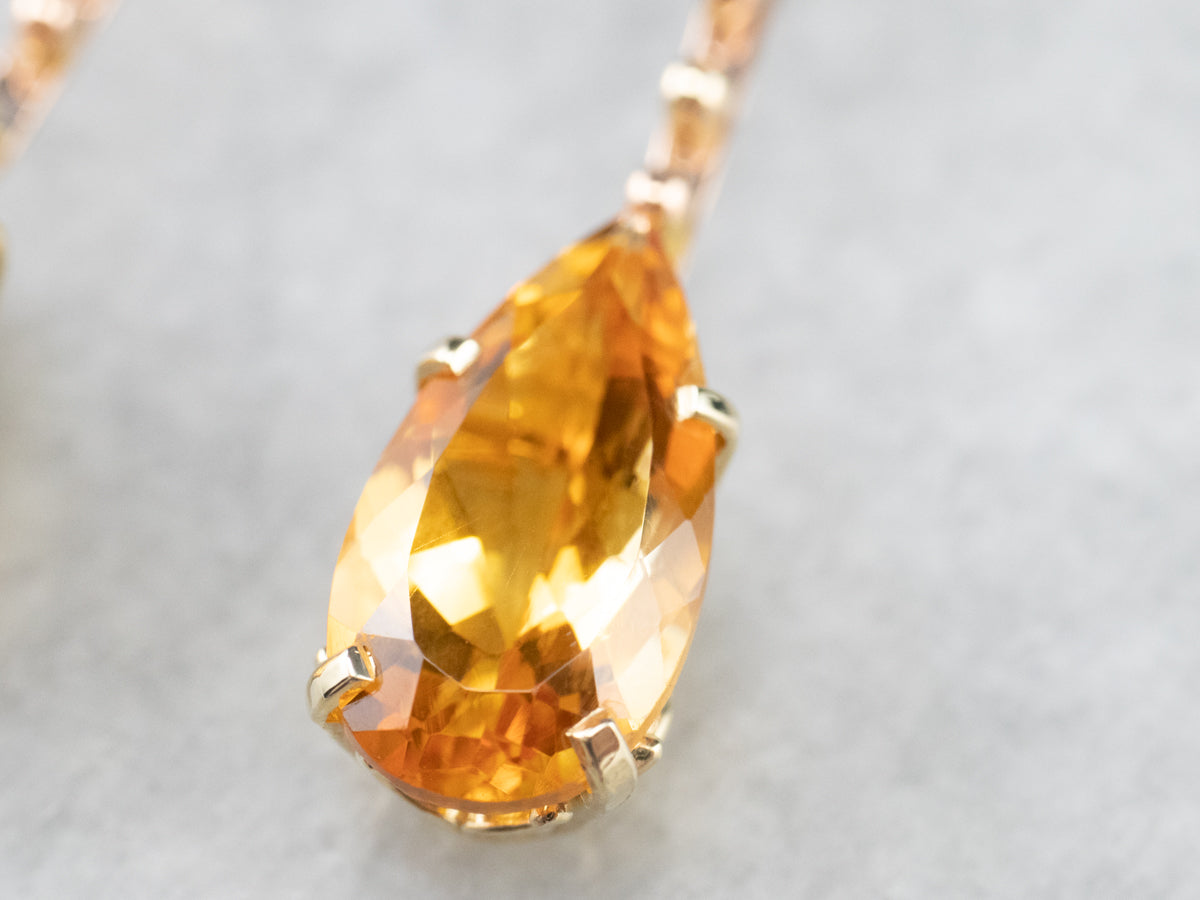 Pear Cut Citrine Gold Bar Drop Earrings