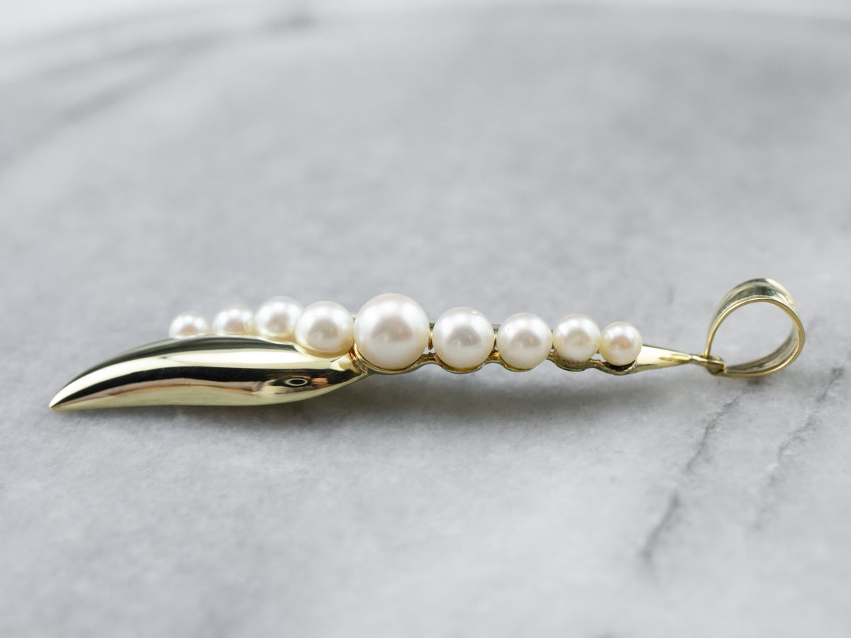 Modernist Gold Pearl Drop Pendant