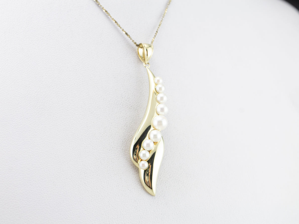 Modernist Gold Pearl Drop Pendant