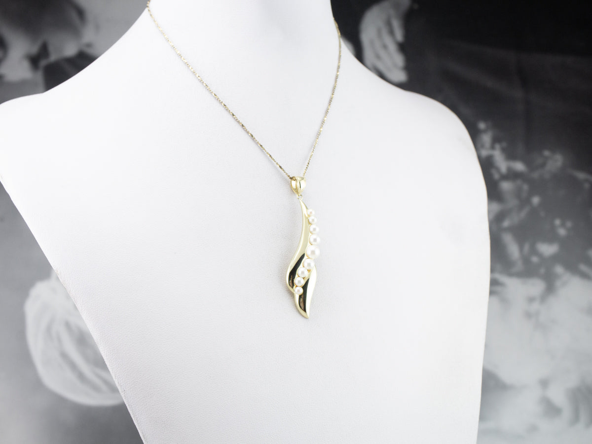 Modernist Gold Pearl Drop Pendant