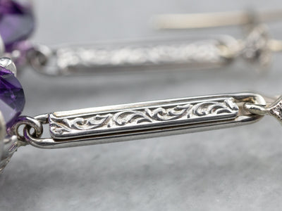 Engraved Amethyst and Diamond Drop Earrings