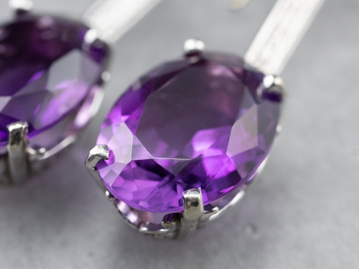 Engraved Amethyst and Diamond Drop Earrings