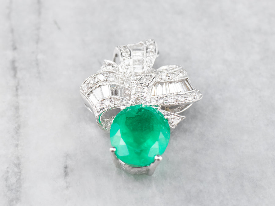 Retro Era Emerald and Diamond Pendant