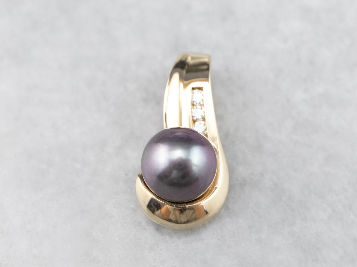 Grey Pearl and Diamond Pendant