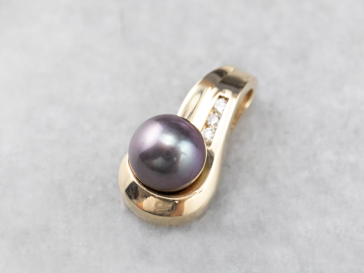 Grey Pearl and Diamond Pendant