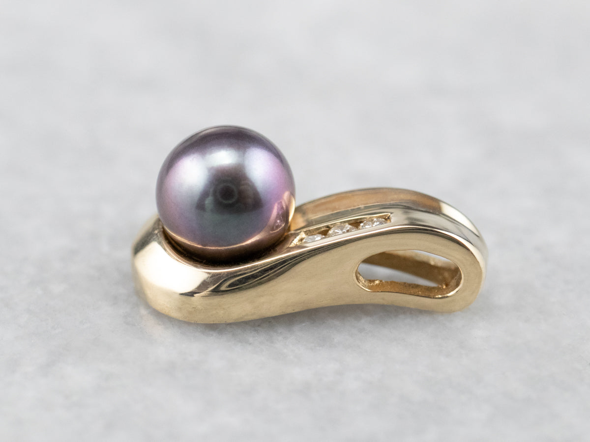 Grey Pearl and Diamond Pendant