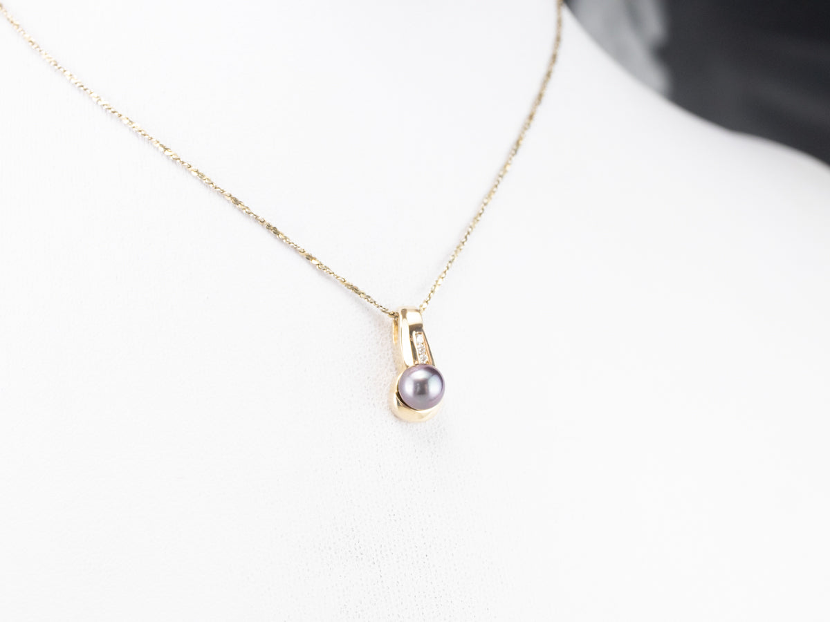 Grey Pearl and Diamond Pendant