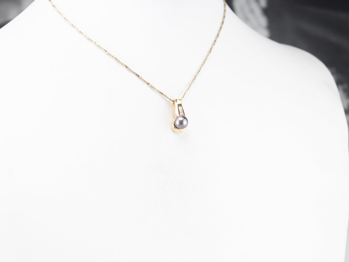 Grey Pearl and Diamond Pendant