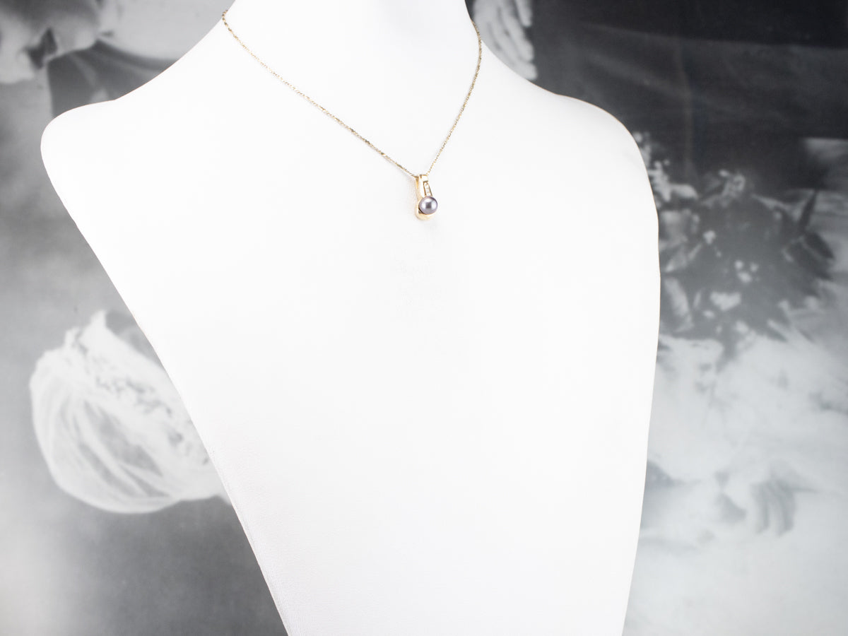 Grey Pearl and Diamond Pendant