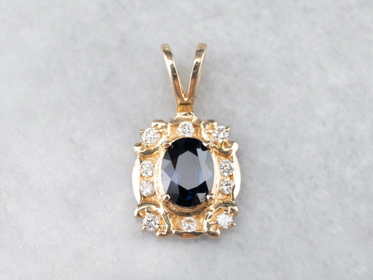 Sapphire and Diamond Halo Pendant