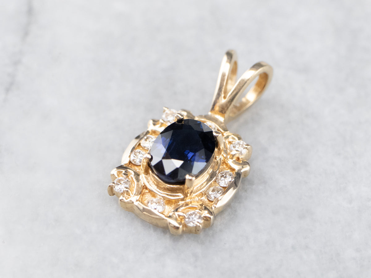 Sapphire and Diamond Halo Pendant