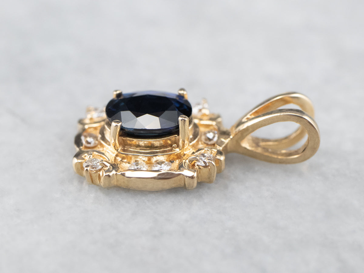 Sapphire and Diamond Halo Pendant