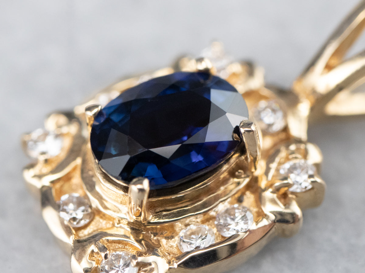 Sapphire and Diamond Halo Pendant