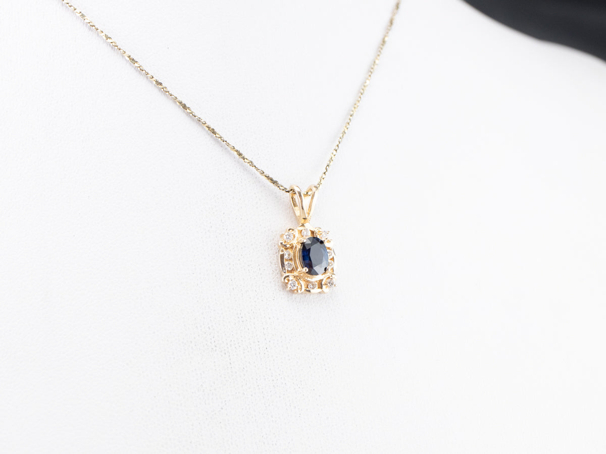 Sapphire and Diamond Halo Pendant