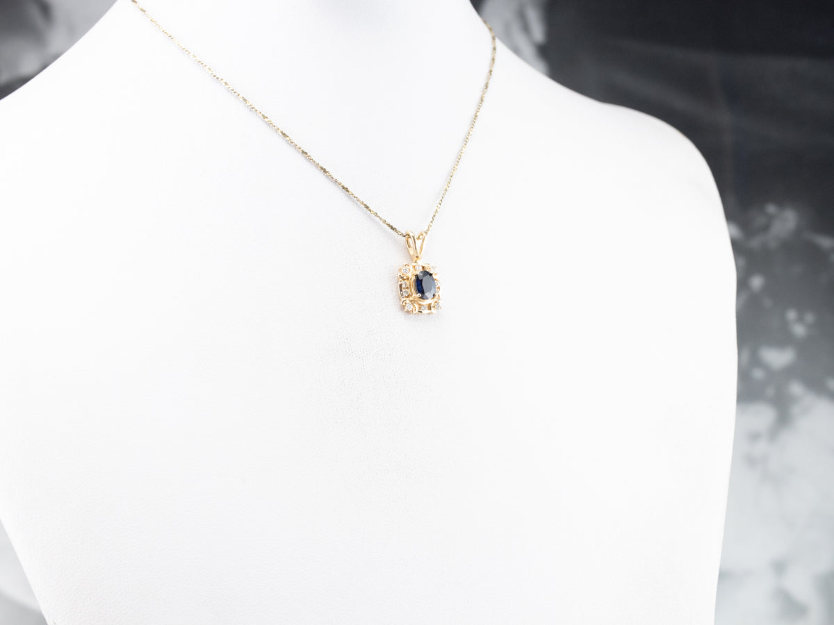 Sapphire and Diamond Halo Pendant
