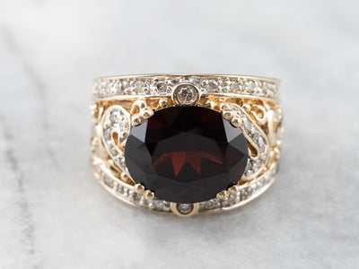 Pyrope Garnet and Diamond Two Tone Gold Ring