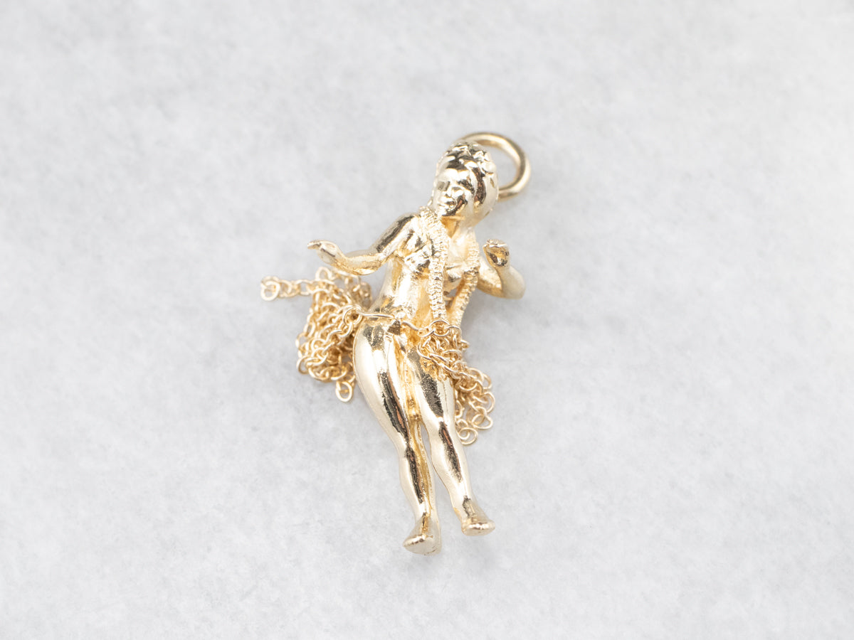 14K Gold Hula Girl Hawaiian Charm