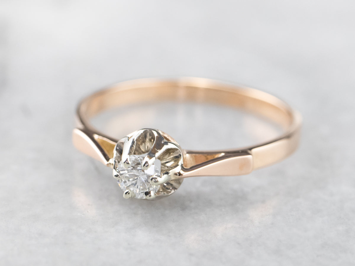 Diamond Two Tone Gold Solitaire Engagement Ring