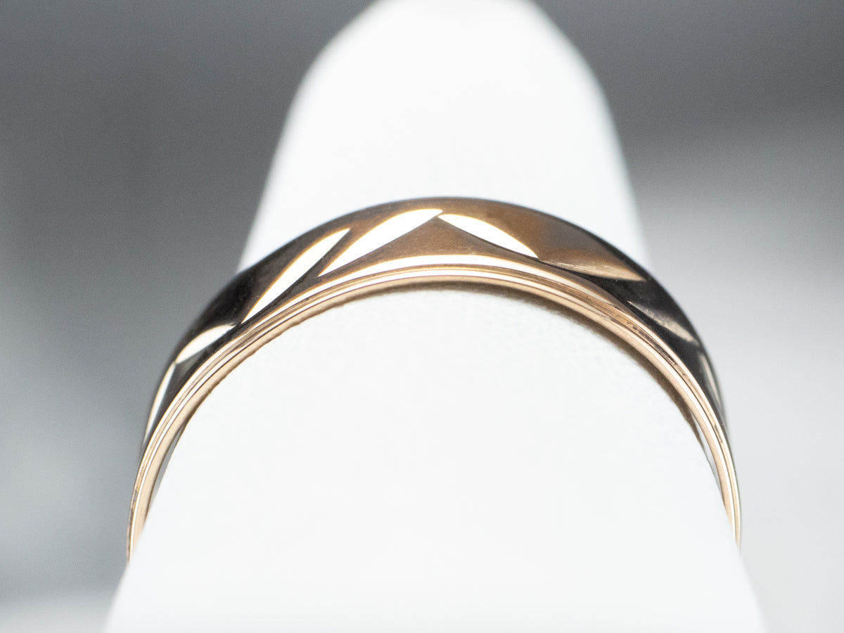 18K Gold Chevron Patterned Cigar Band Ring