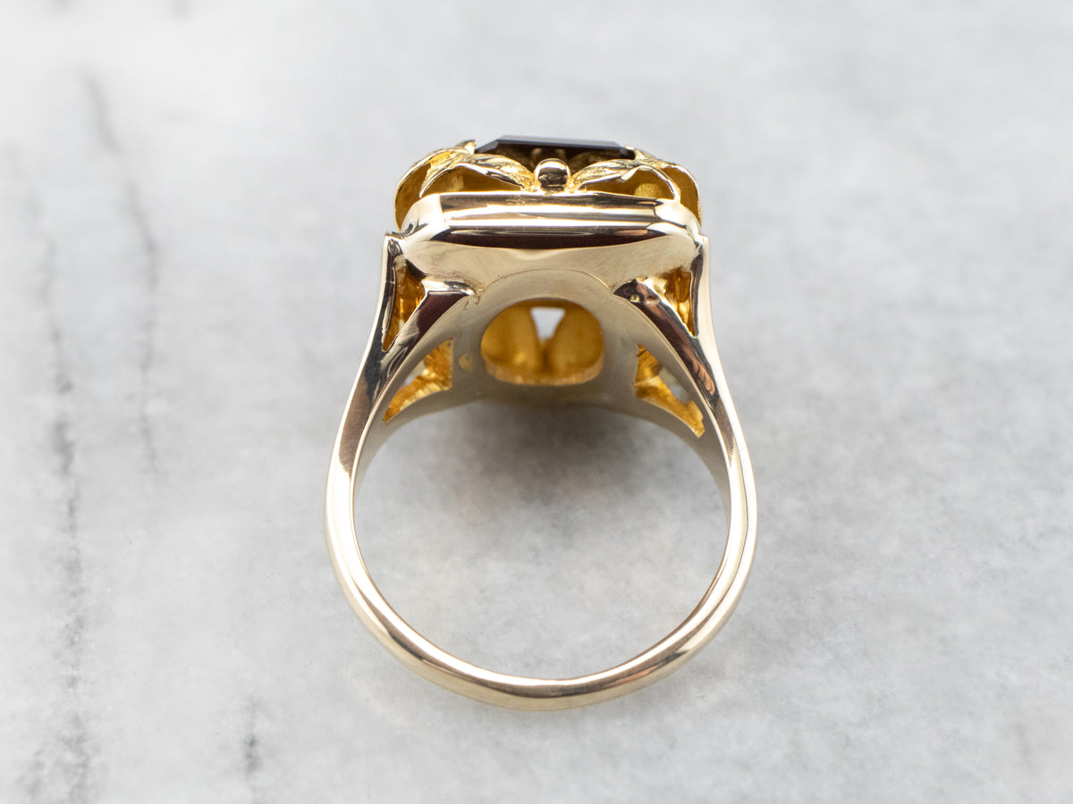 Vintage Smoky Quartz Botanical Gold Statement Ring