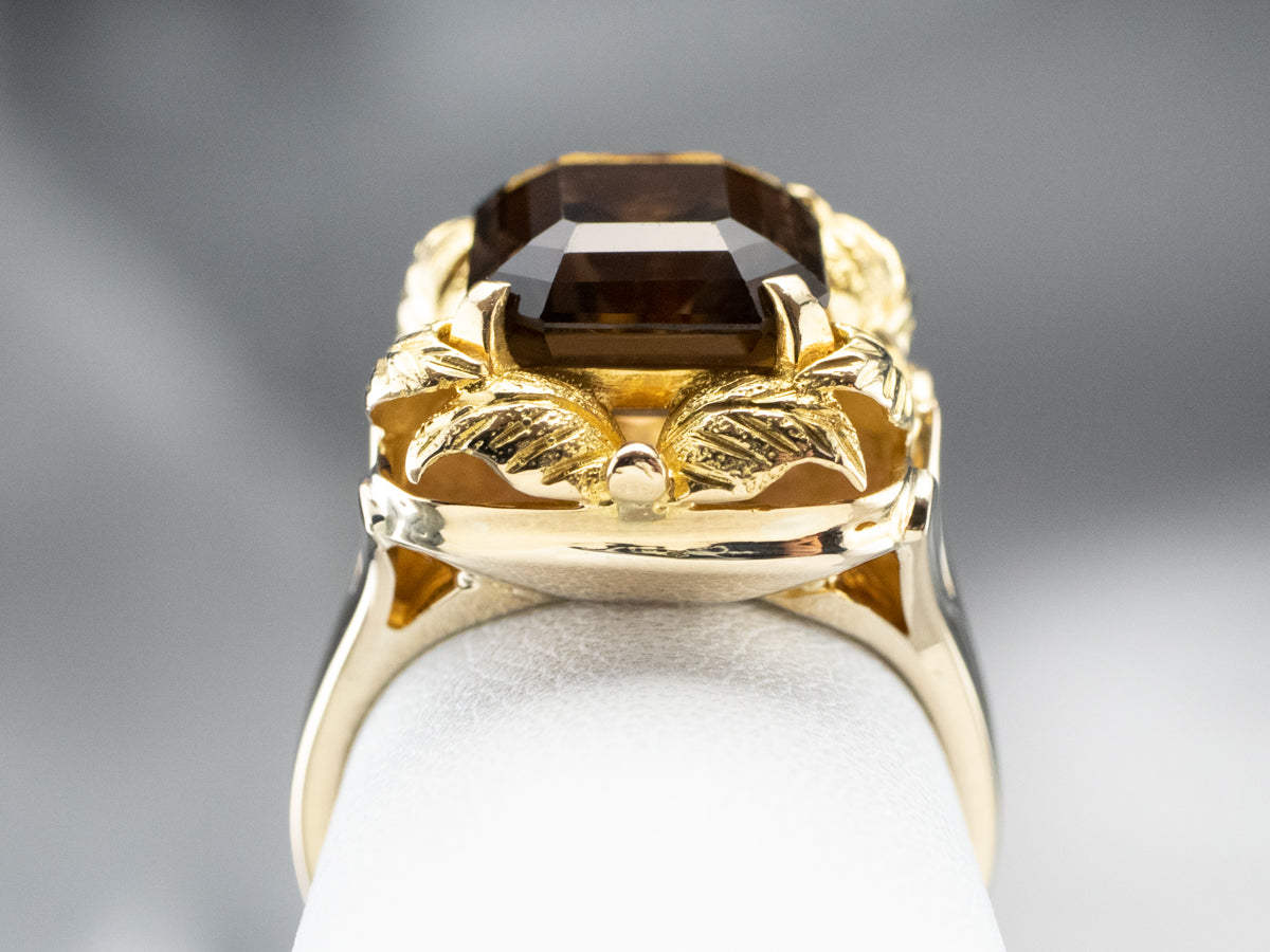 Vintage Smoky Quartz Botanical Gold Statement Ring