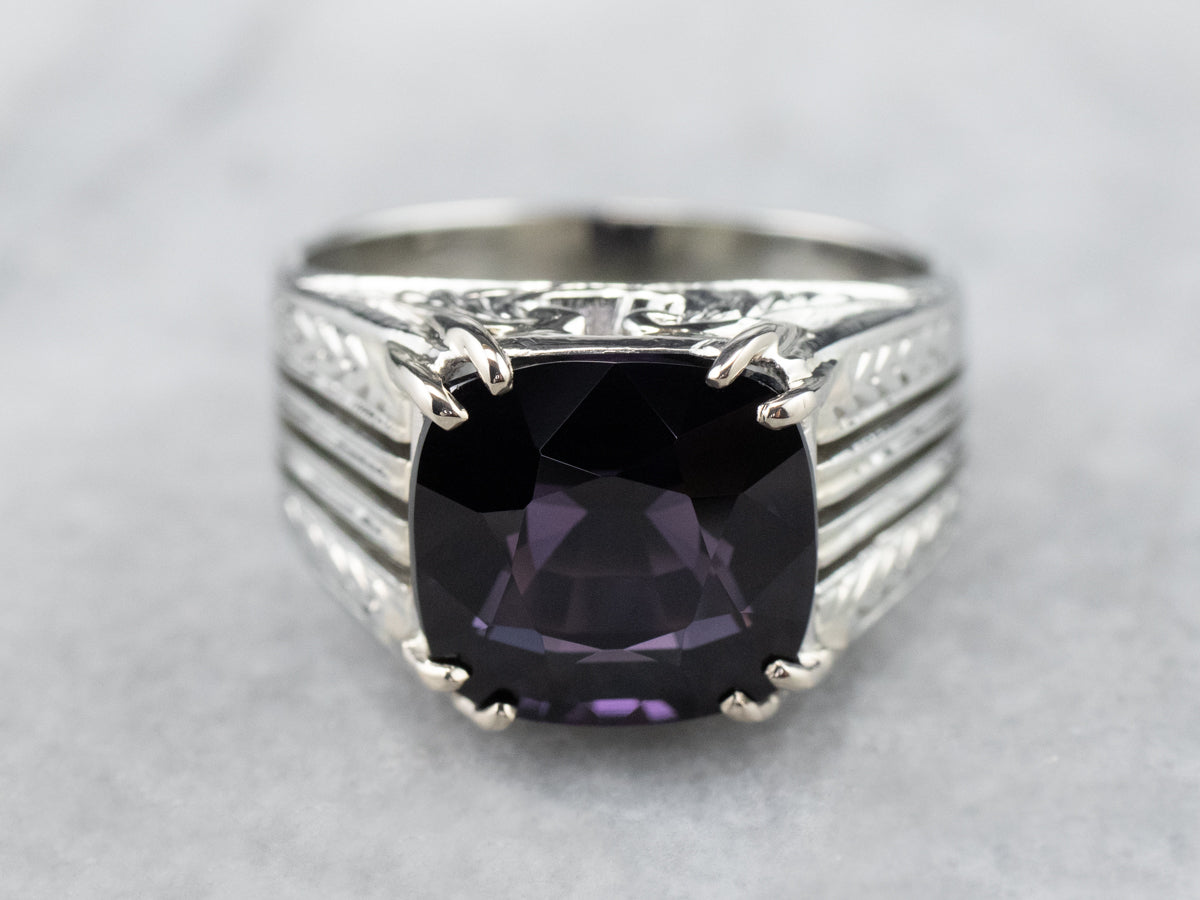 Vintage Purple Spinel White Gold Statement Ring