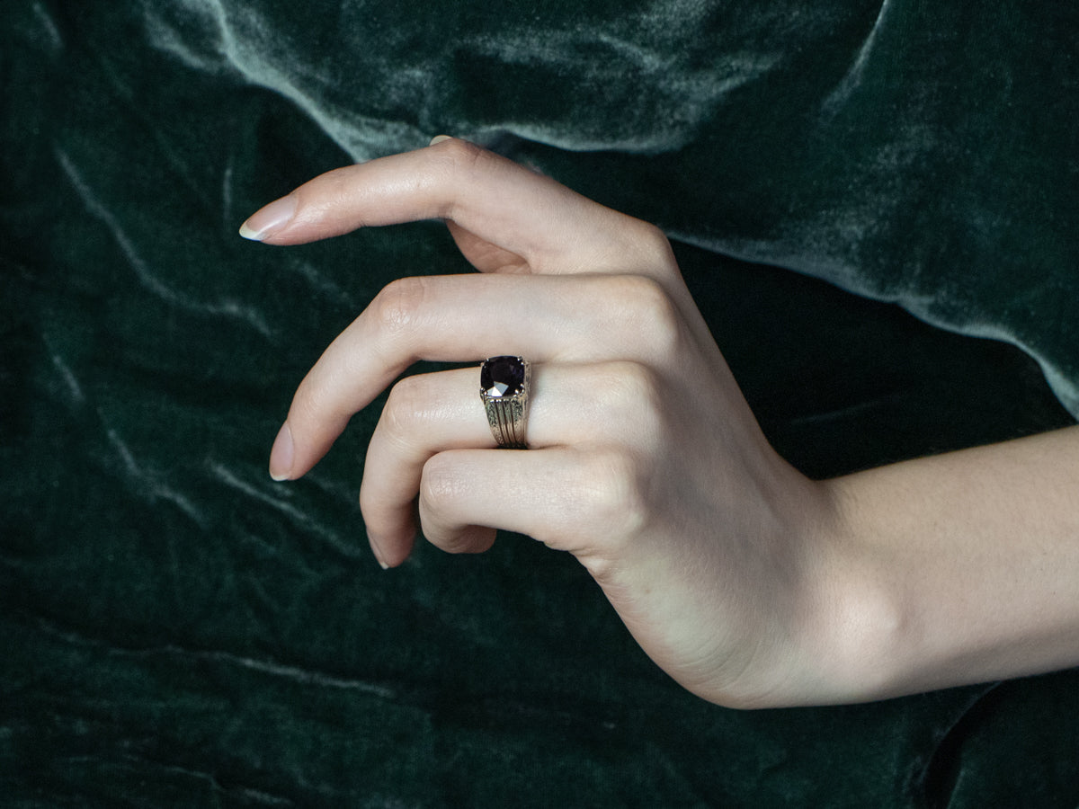 Vintage Purple Spinel White Gold Statement Ring