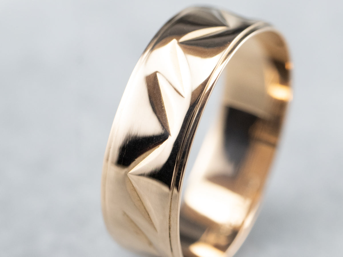 18K Gold Chevron Patterned Cigar Band Ring