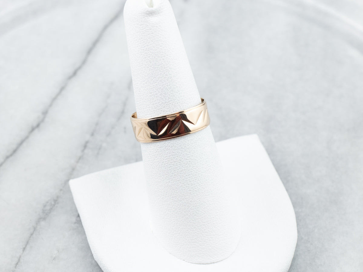 18K Gold Chevron Patterned Cigar Band Ring