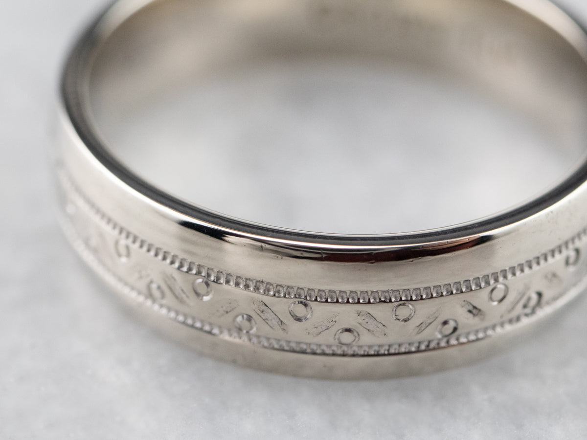 Patterned White Gold Wedding Band