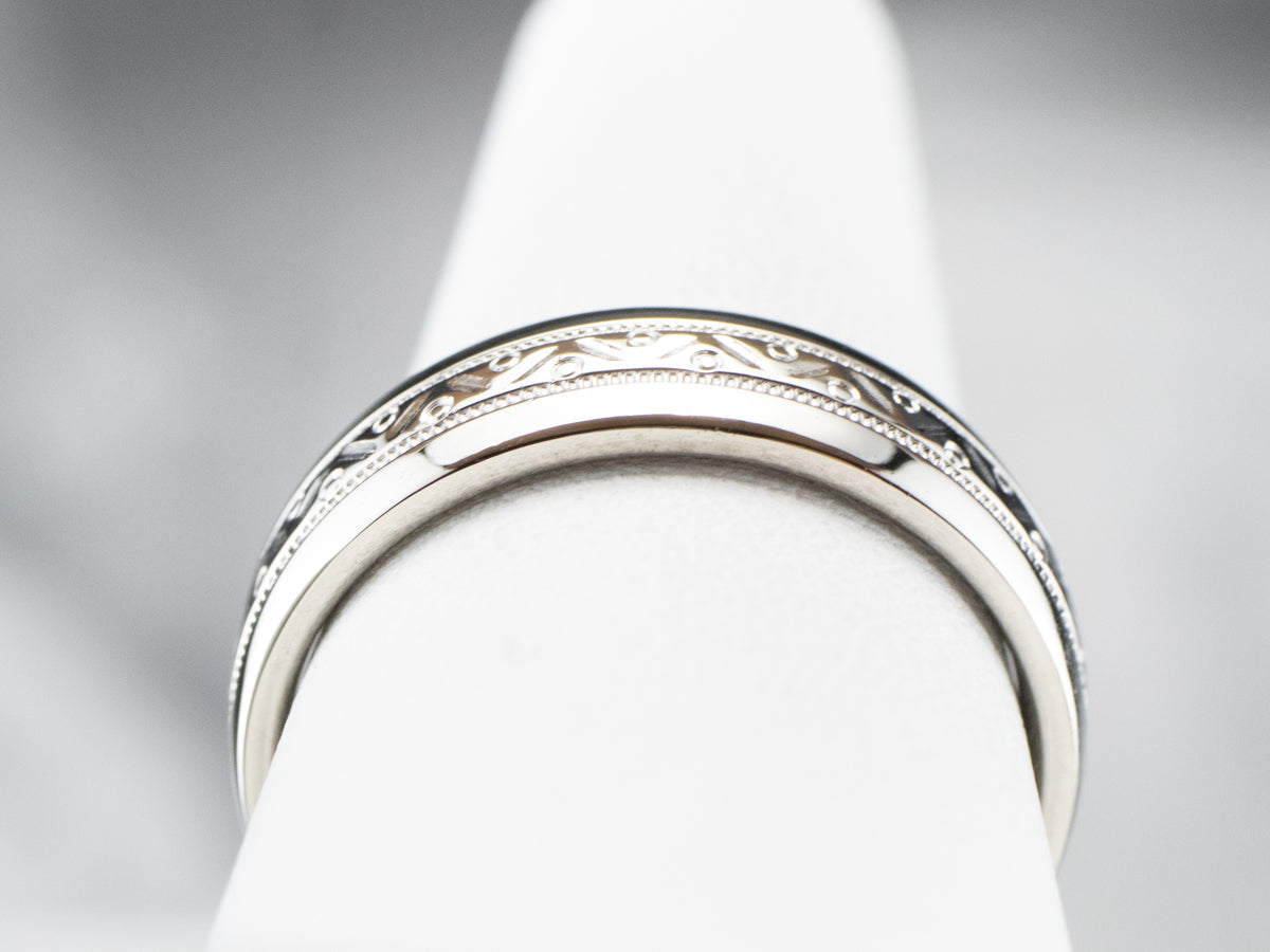 Patterned White Gold Wedding Band
