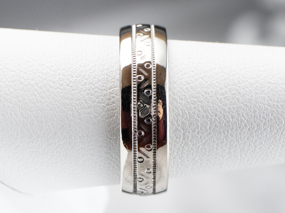 Patterned White Gold Wedding Band