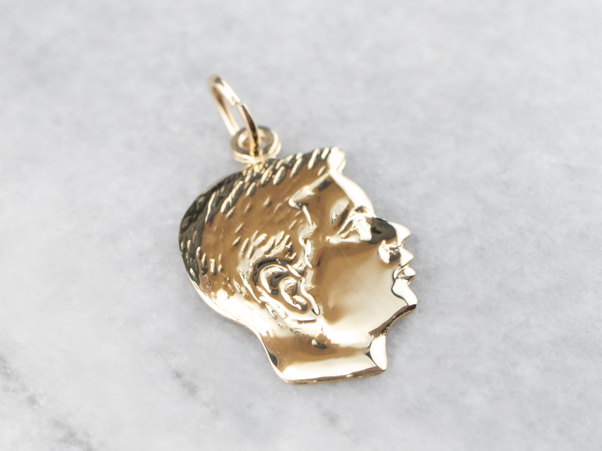 Gold Retro Era Boy in Profile Pendant