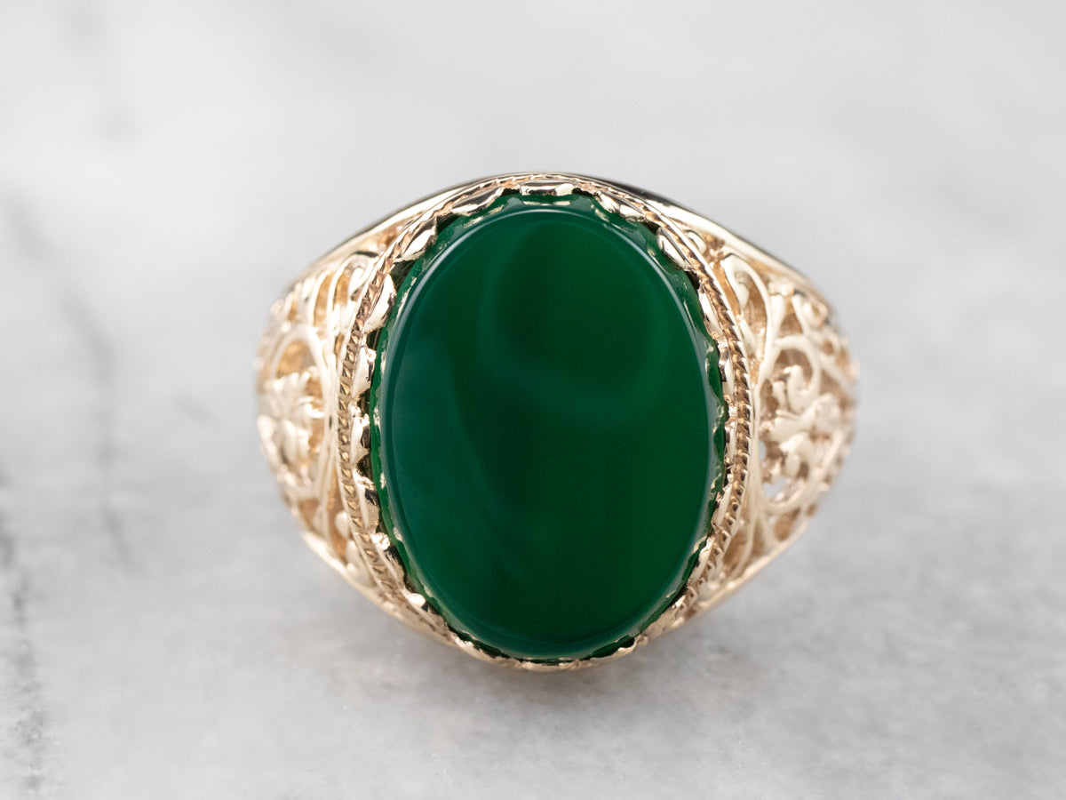 Anillo de oro y ónix verde atrevido
