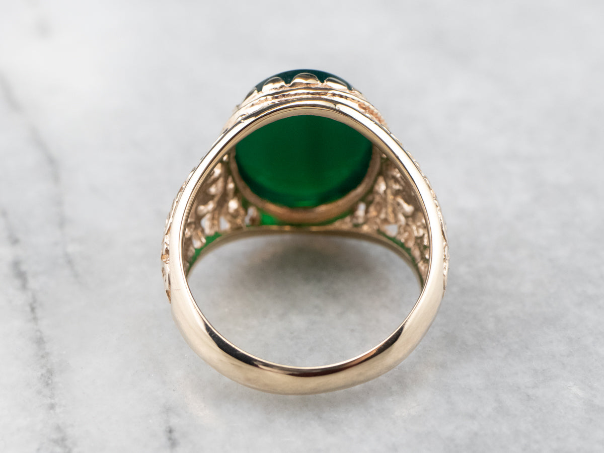 Anillo de oro y ónix verde atrevido