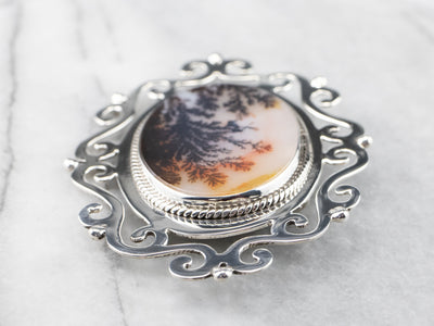 Dendritic Agate Sterling Silver Pendant or Brooch