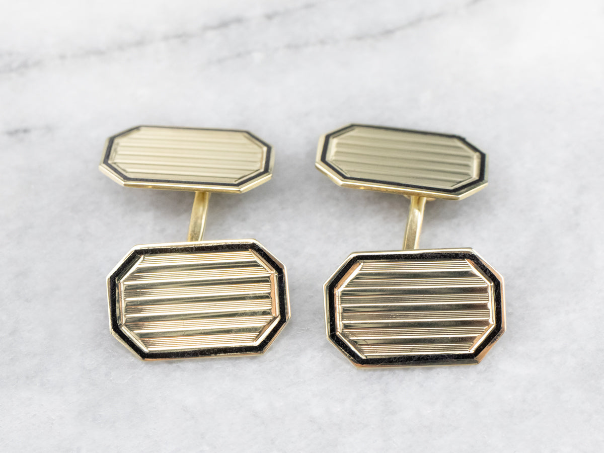 Vintage Black Enamel Gold Cufflinks