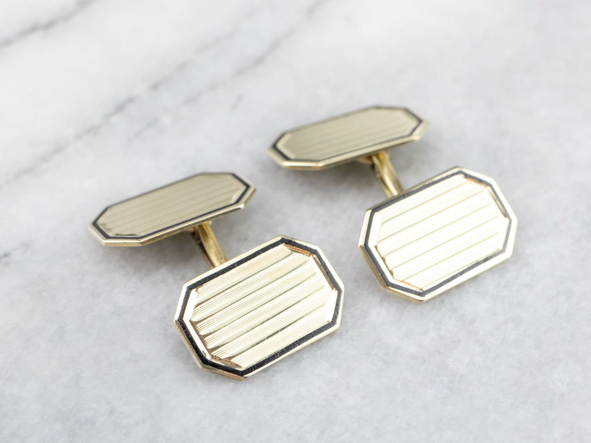 Gemelos vintage de oro esmaltado negro