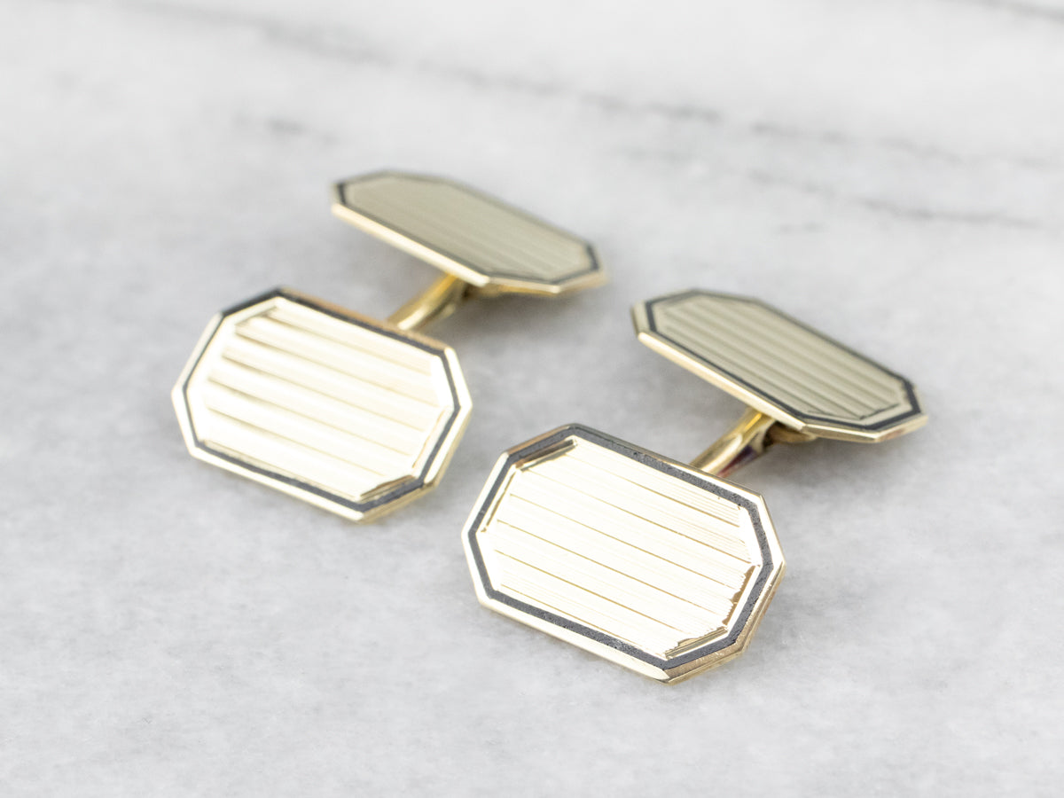 Gemelos vintage de oro esmaltado negro