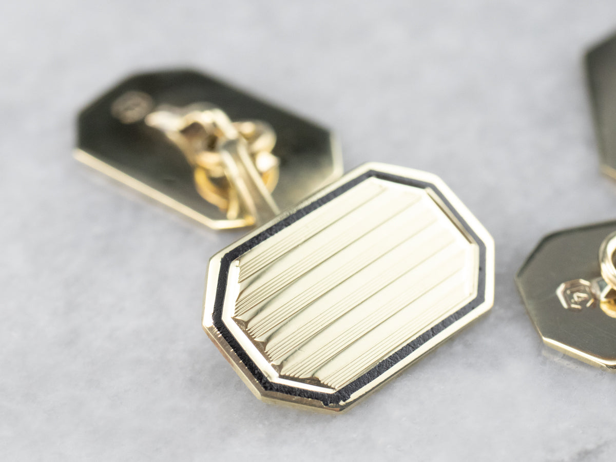 Gemelos vintage de oro esmaltado negro