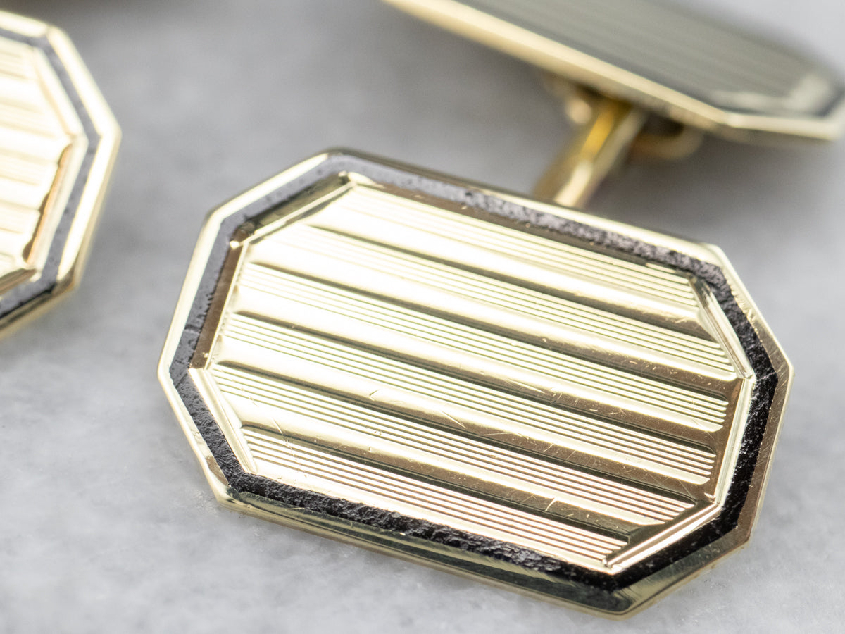 Gemelos vintage de oro esmaltado negro