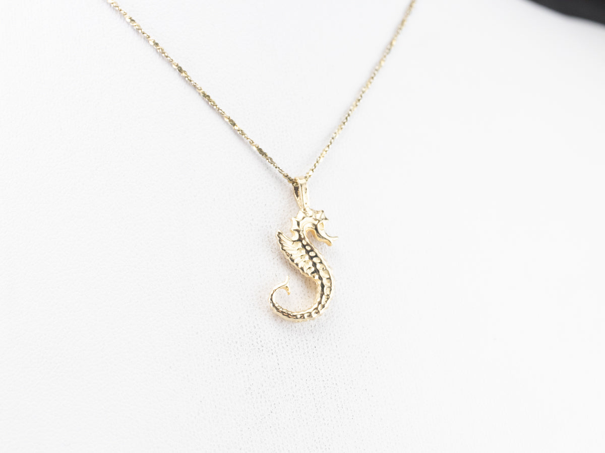 Golden Seahorse Charm Pendant