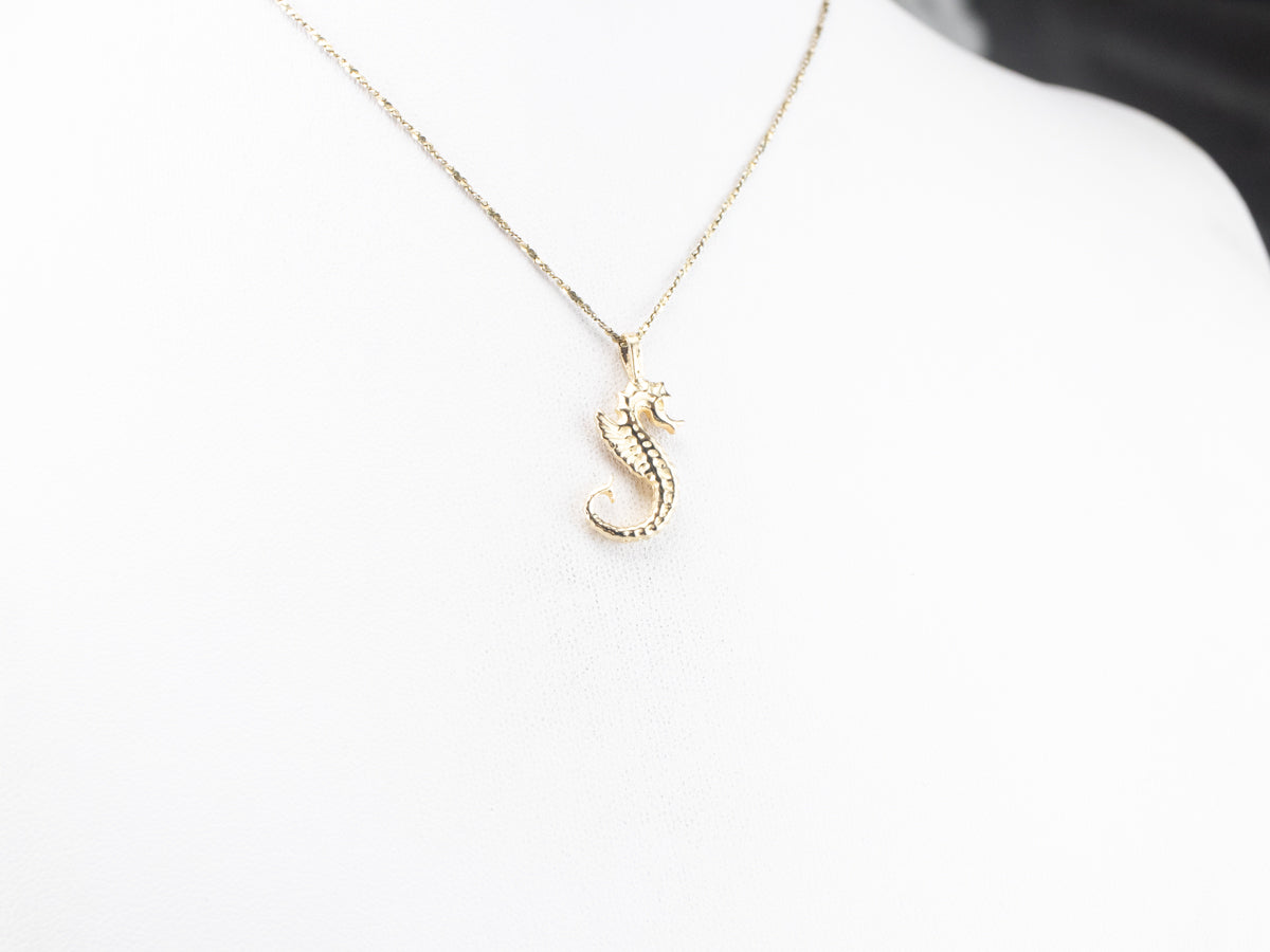 Golden Seahorse Charm Pendant