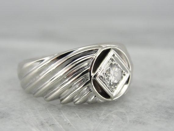 Diamond and White Gold Modernist Unisex Ring