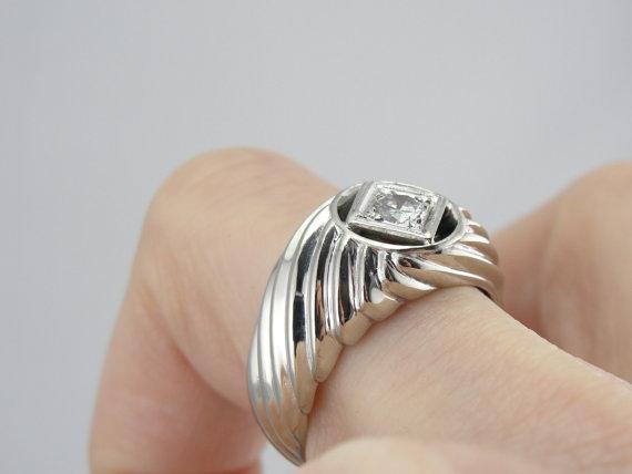 Diamond and White Gold Modernist Unisex Ring