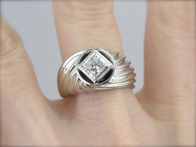 Diamond and White Gold Modernist Unisex Ring