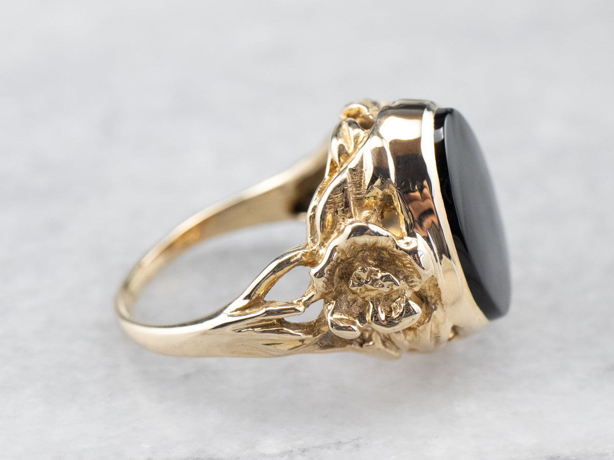 Vintage Floral Black Onyx Ring